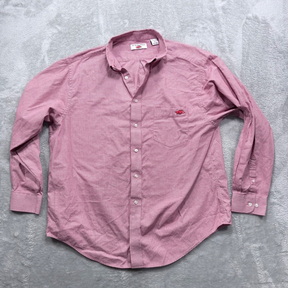 The Razorback Collection Shirt Men XL Red White Micro Check Arkansas Logo L/S